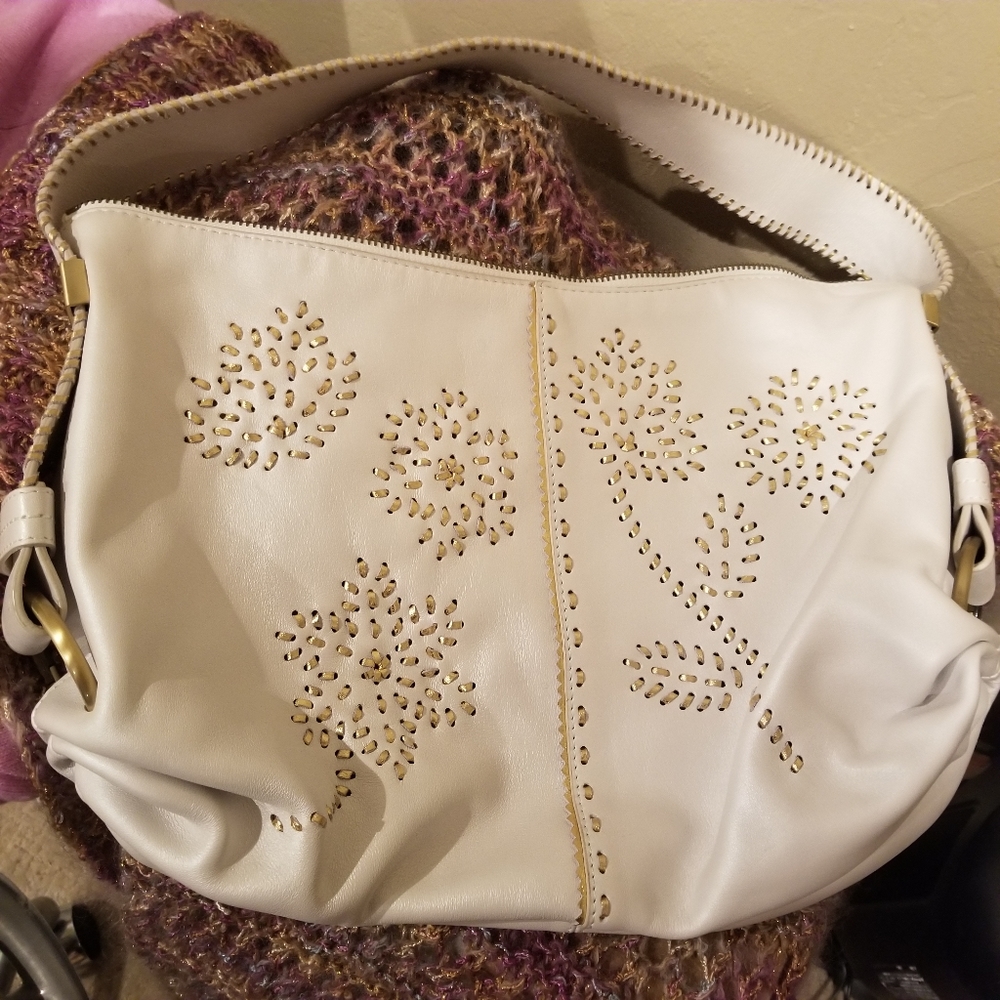 Elliott Lucca White Leather with Gold Embroidery